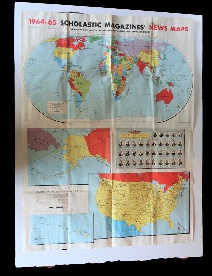 Vtg Scholastic Magazine  News World Map 1964-1965 United States Election