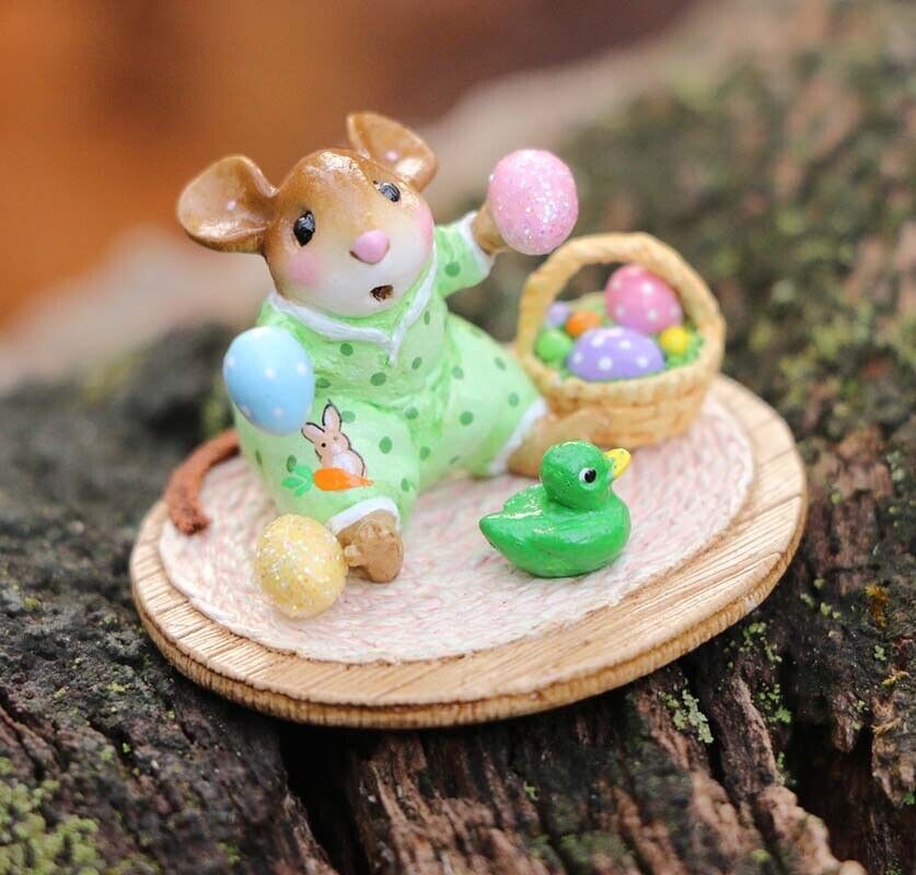 Wee Forest Folk BABY\'S FIRST EASTER, M-595gr, LTD 2023,GREEN Easter Basket Mouse
