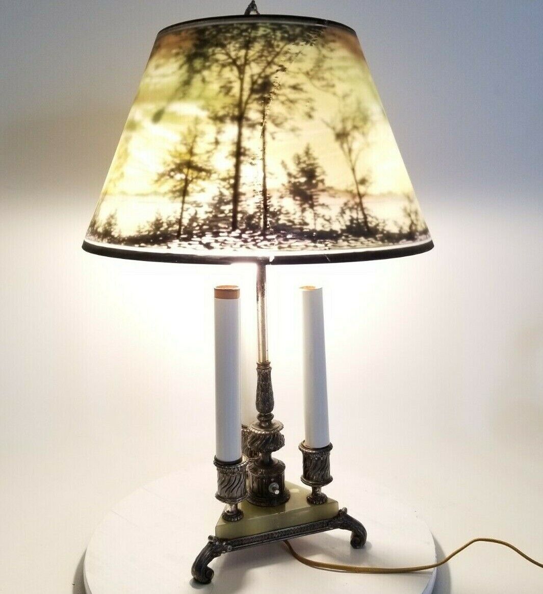 Authentic Pairpoint Lamp Forest Reverse Painted Florence Shade Tiffany era