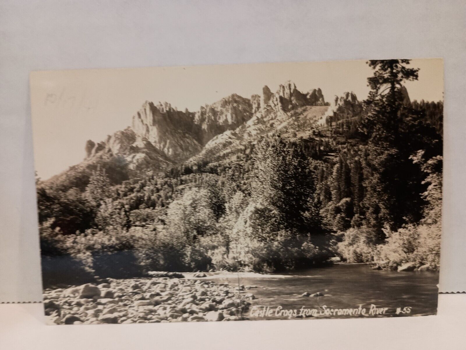 RPPC Photo postcard of Castle Crags from Sacramento River #55.   3.5\