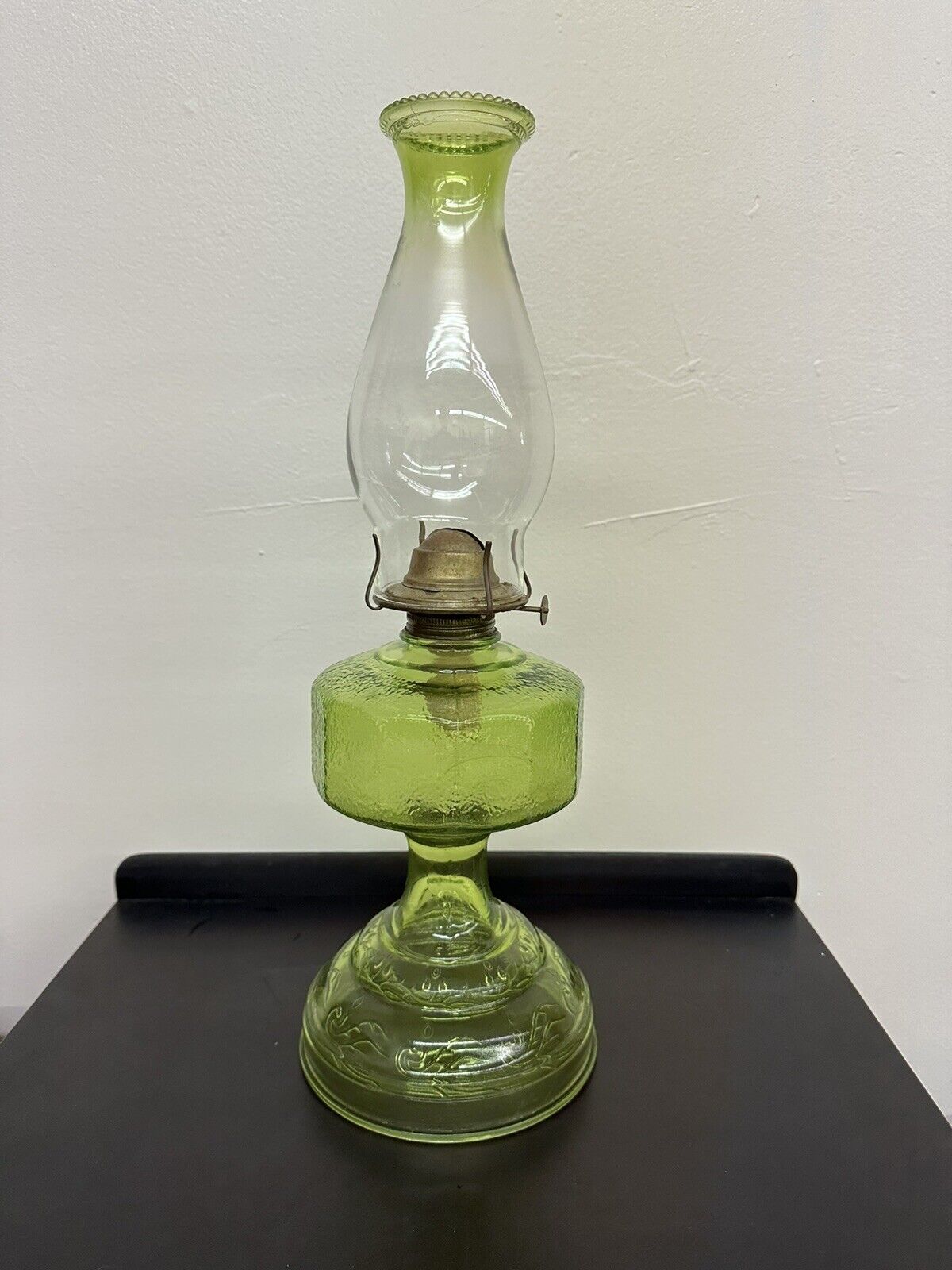 Green Depression Pressed Glass Oil Lamp