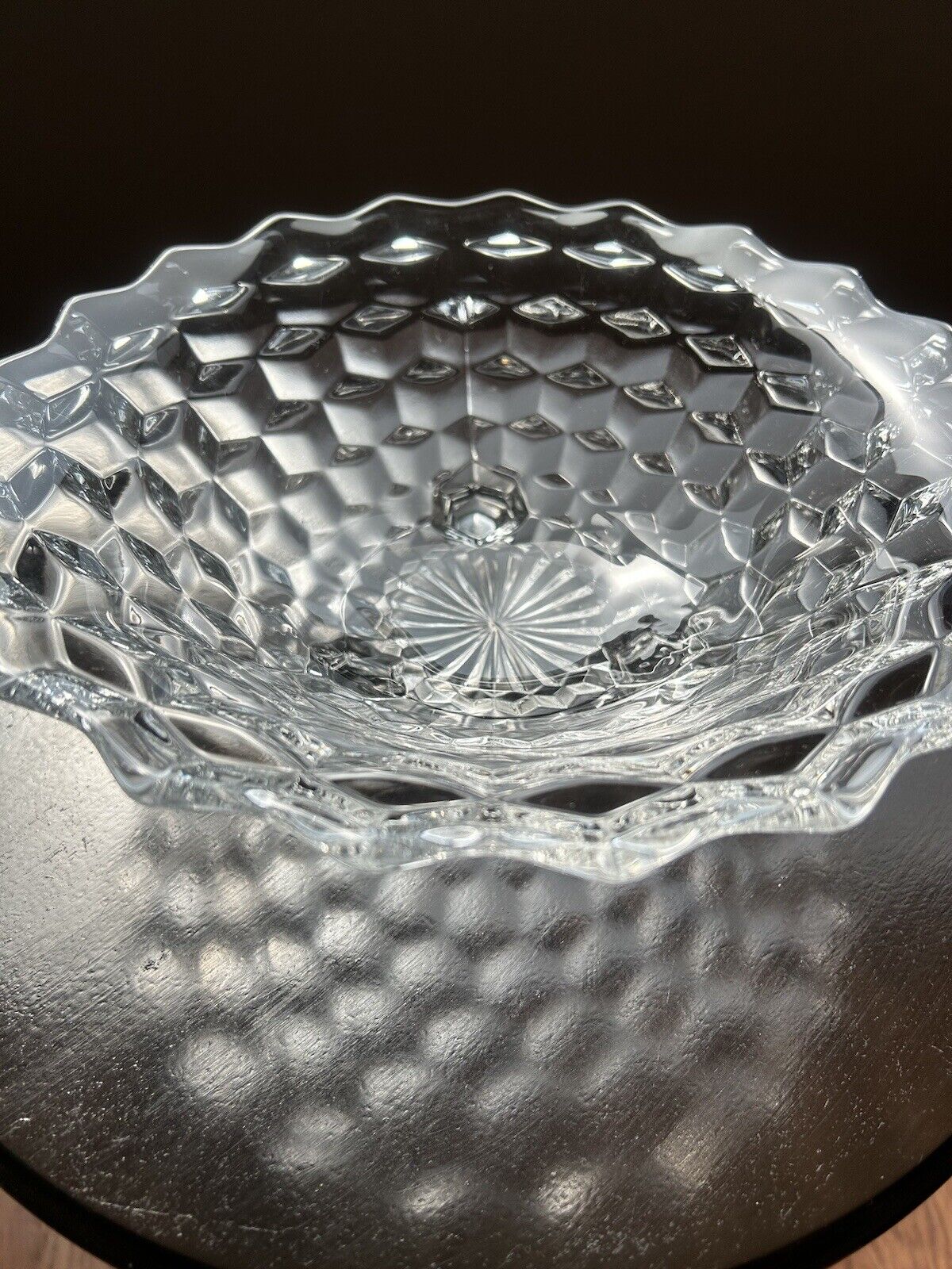 Fostoria American #2056 - UV tested authentic-Three-Footed Round Crystal Bowl