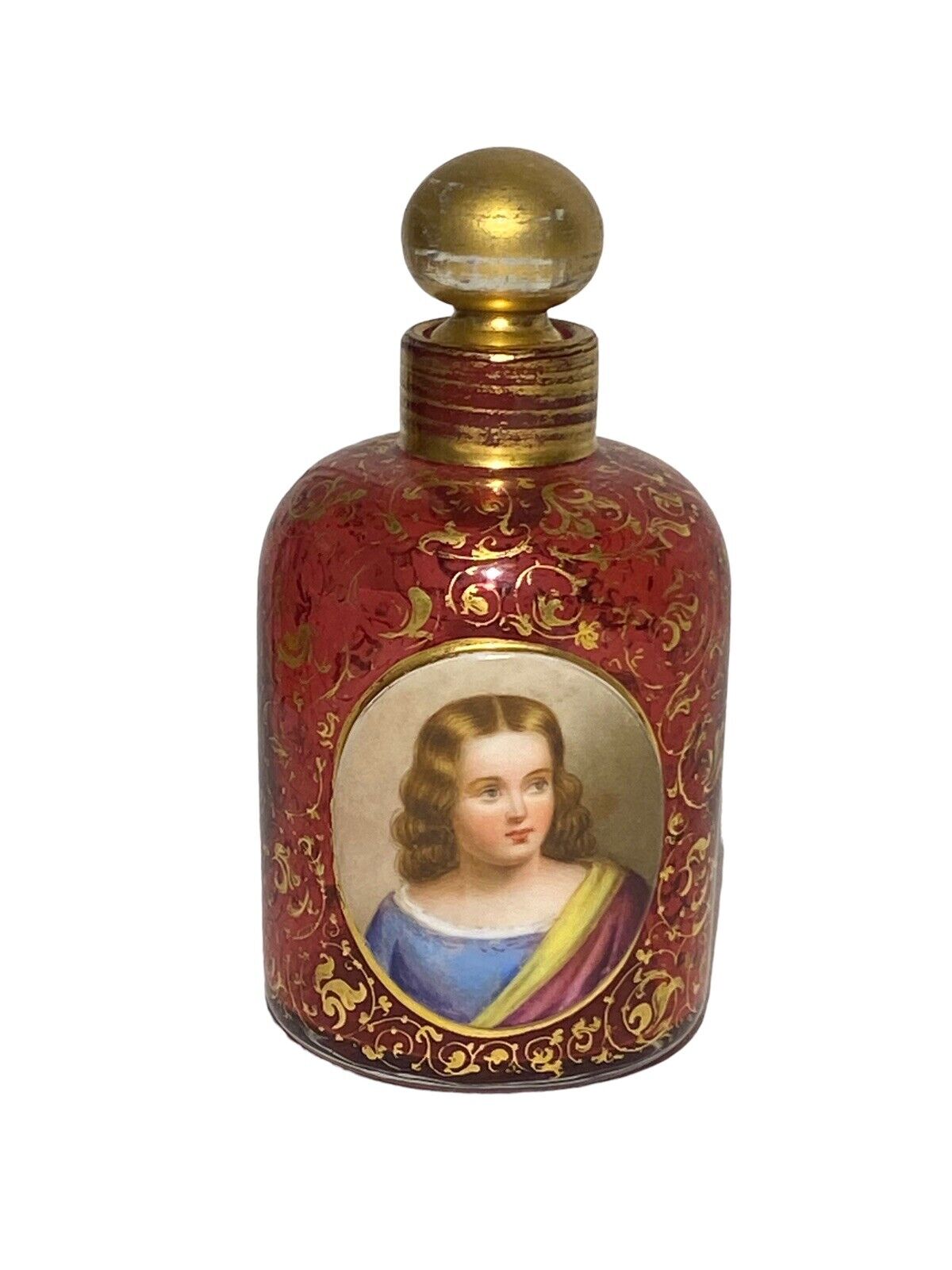 Vintage Moser? Red Cranberry Gold Portrait Cameo Perfume Bottle Stopper