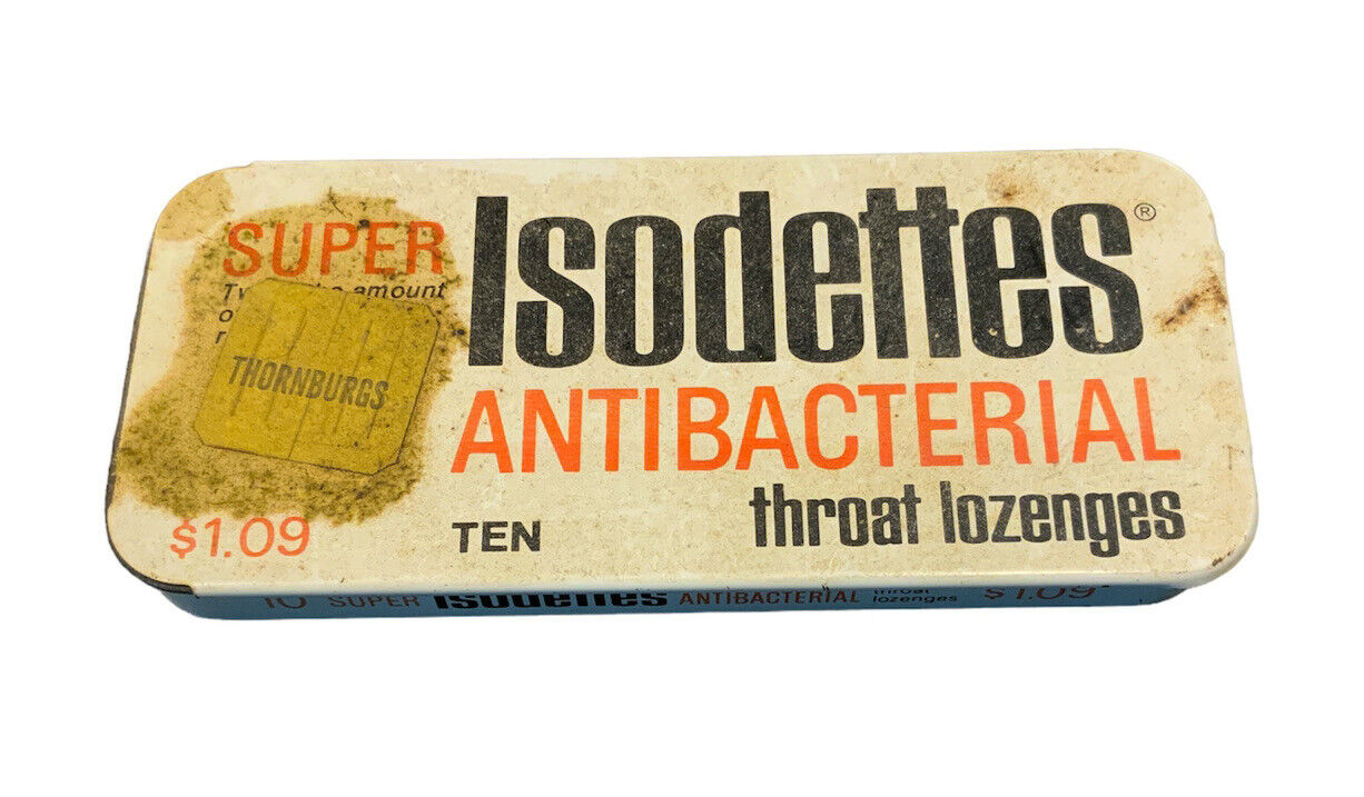 Vintage Super Isodettes Antibacterial Throat Lozengers Tin Container Collectible