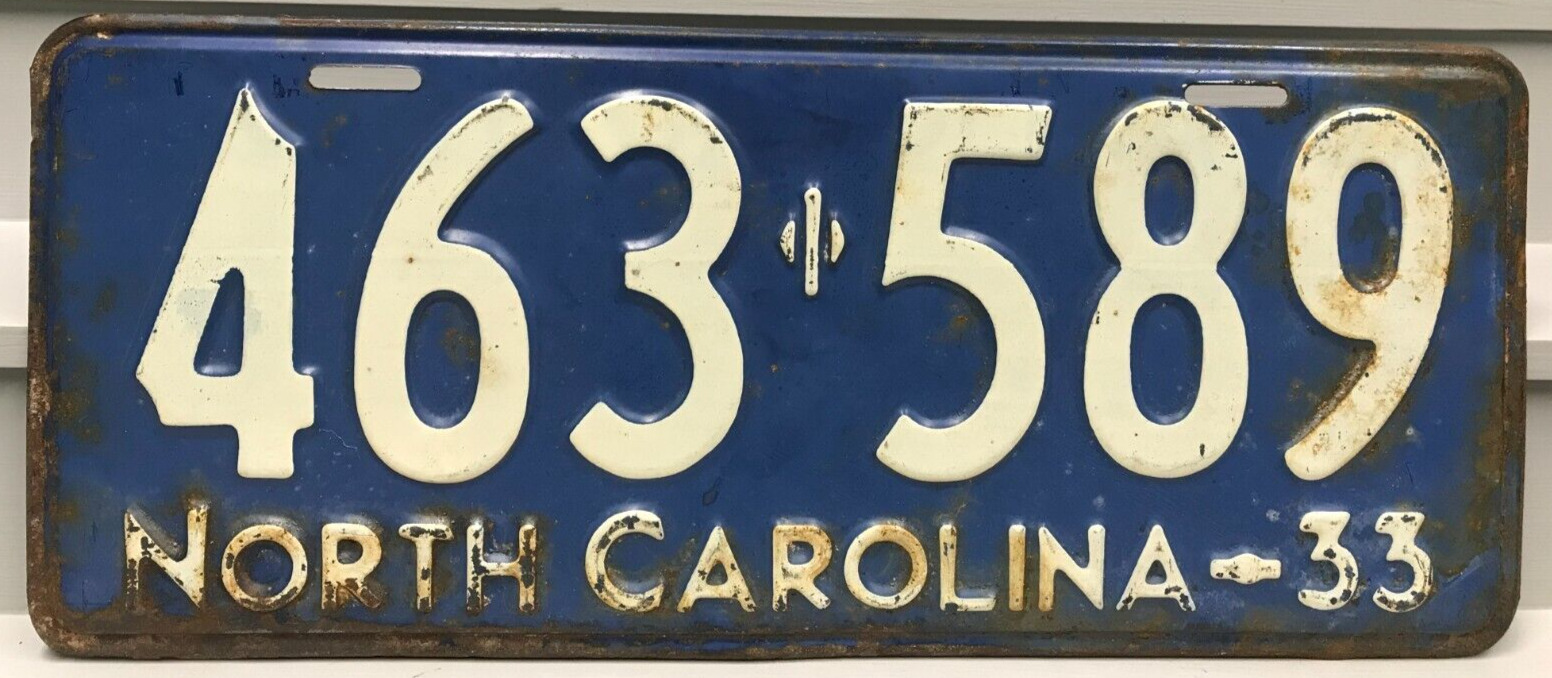 1933 North Carolina License Plate 463-589