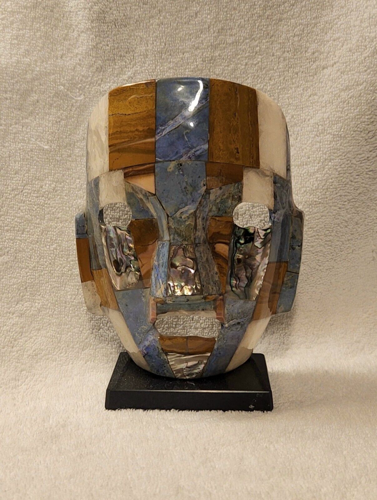 7.5 Inch Mayan Death Burial Mask With Abalone, Blues, Browns Colors Gorgeous 