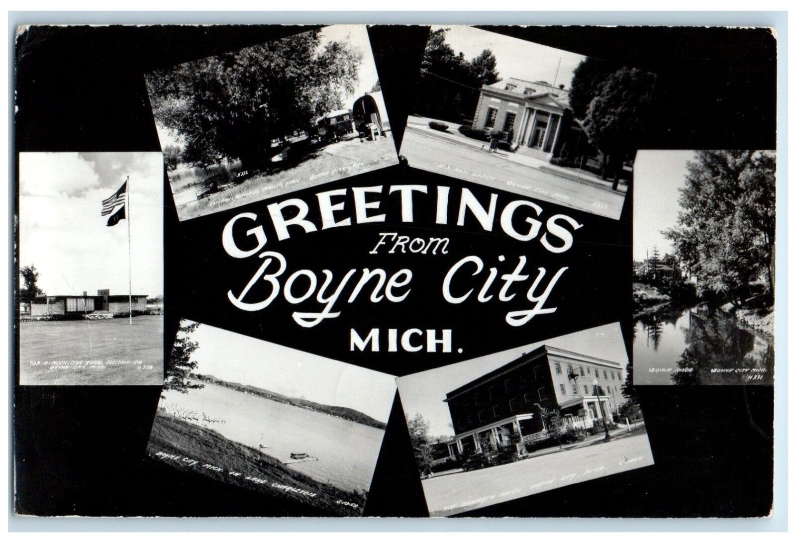 Boyne City Michigan RPPC Photo Postcard Greetings Multiview 1947 Vintage Antique