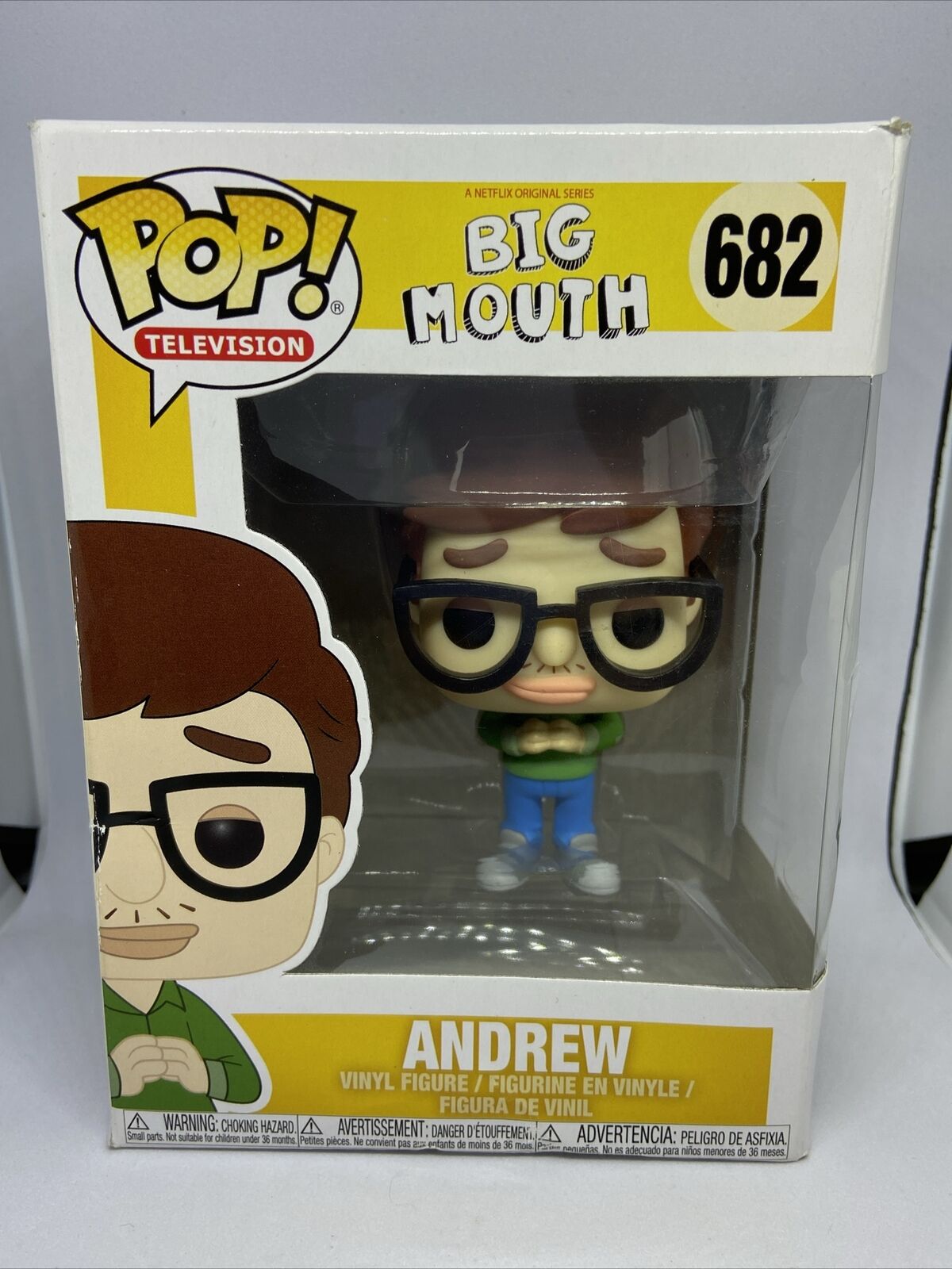 Funko Pop Television Big Mouth Andrew #682 Vaulted Rare BOX DAMAGE