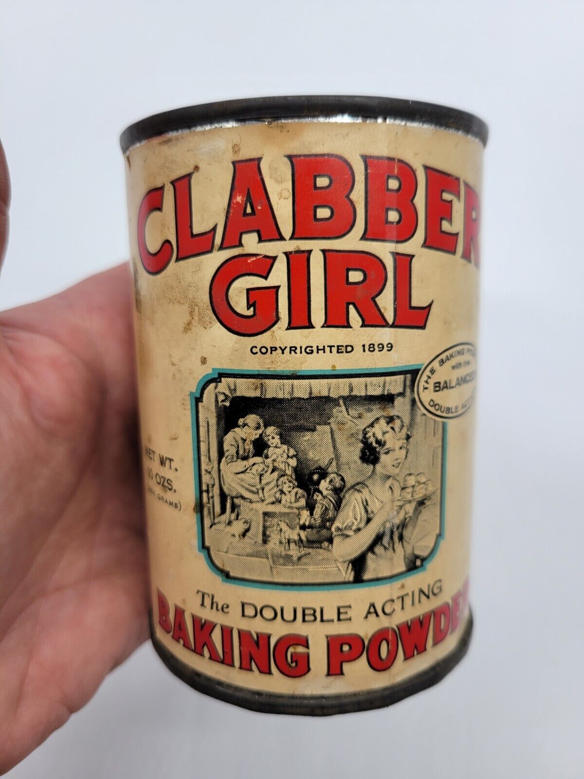Vintage Clabber Girl 10 oz. Baking Powder Tin (1/2 Full)