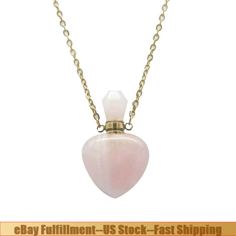 Natural Pink Rose Quartz Crystal Heart Healing Energy Pendant Necklace Stone US