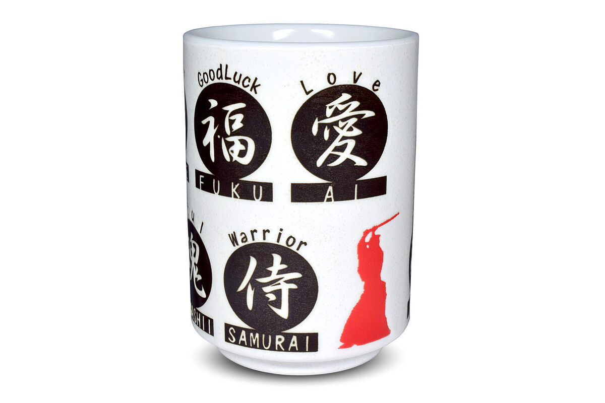 Japanese Yunomi Sushi Tea Cup Mino Ware Kanji Print on the White Background