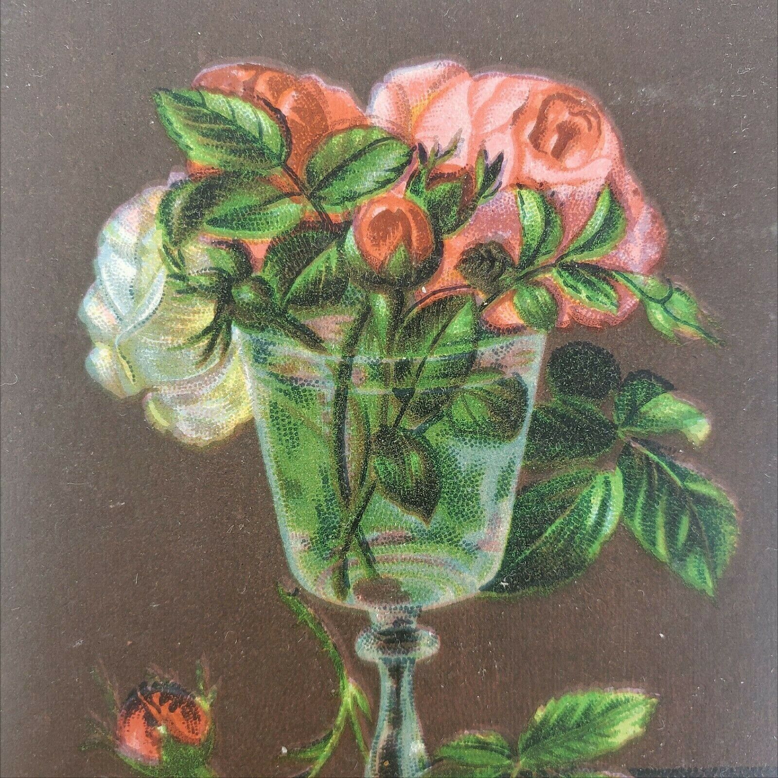 Reward Merit Roses Card c1885 Glass Water Flowers Antique School Award B498
