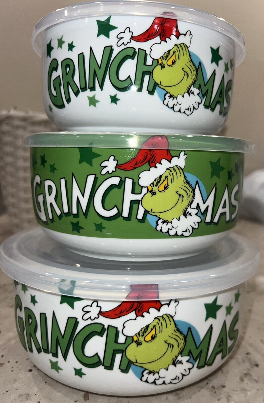NEW DR.SEUSS HOW THE GRINCH STOLE CHRISTMAS? SET 3 CONTAINER BOWLS W/VENTED LIDS