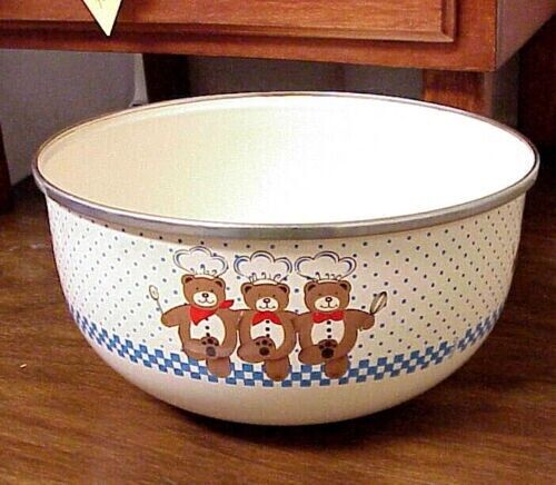 VINTAGE B&D WITH THREE BEARS ALL AROUND WHITE KITCHEN METAL COOKWARE BOWL B & D