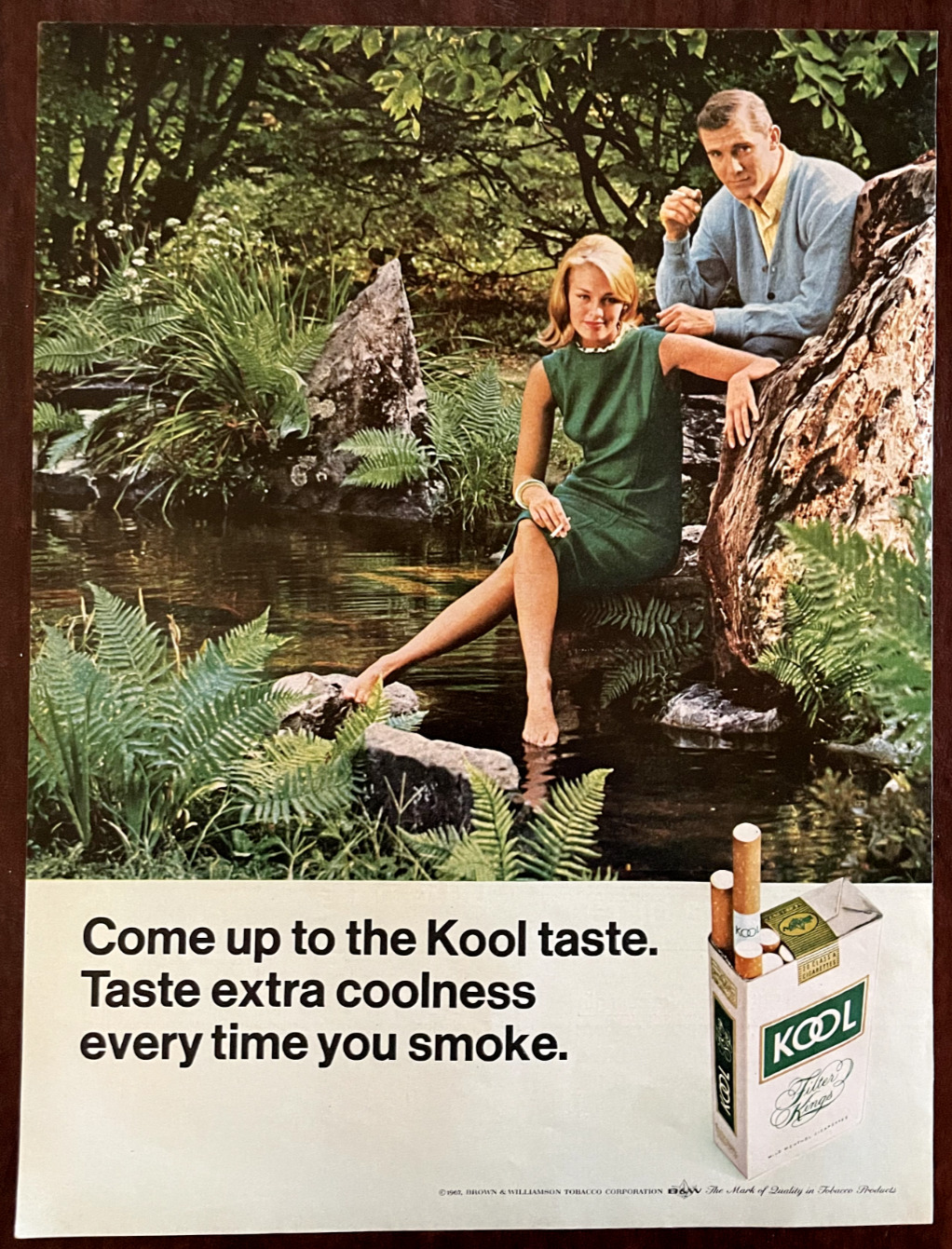 1967 KOOL Cigarettes Vintage Print Ad Taste Extra Coolness Smoke