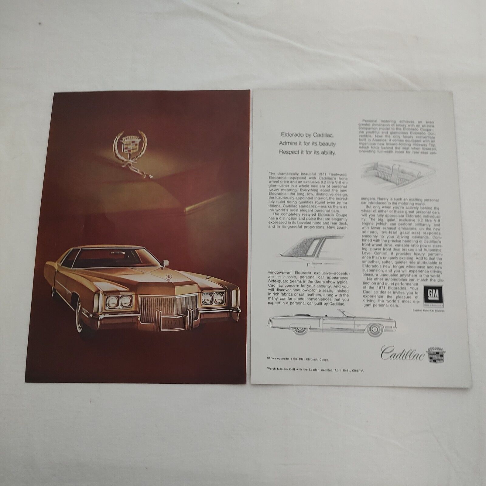 Cadillac 1971 Eldorado Convertible Car Coupe DeVille Vintage Print Ad El Dorado