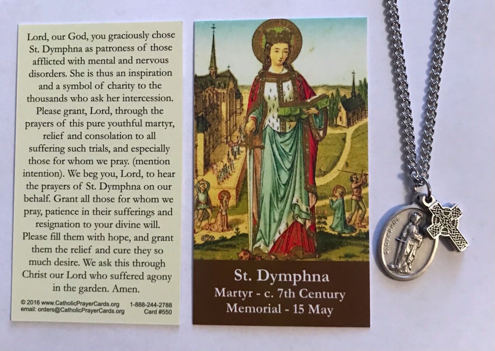 Irish Catholic holy card medal St Dymphna Saint mental health