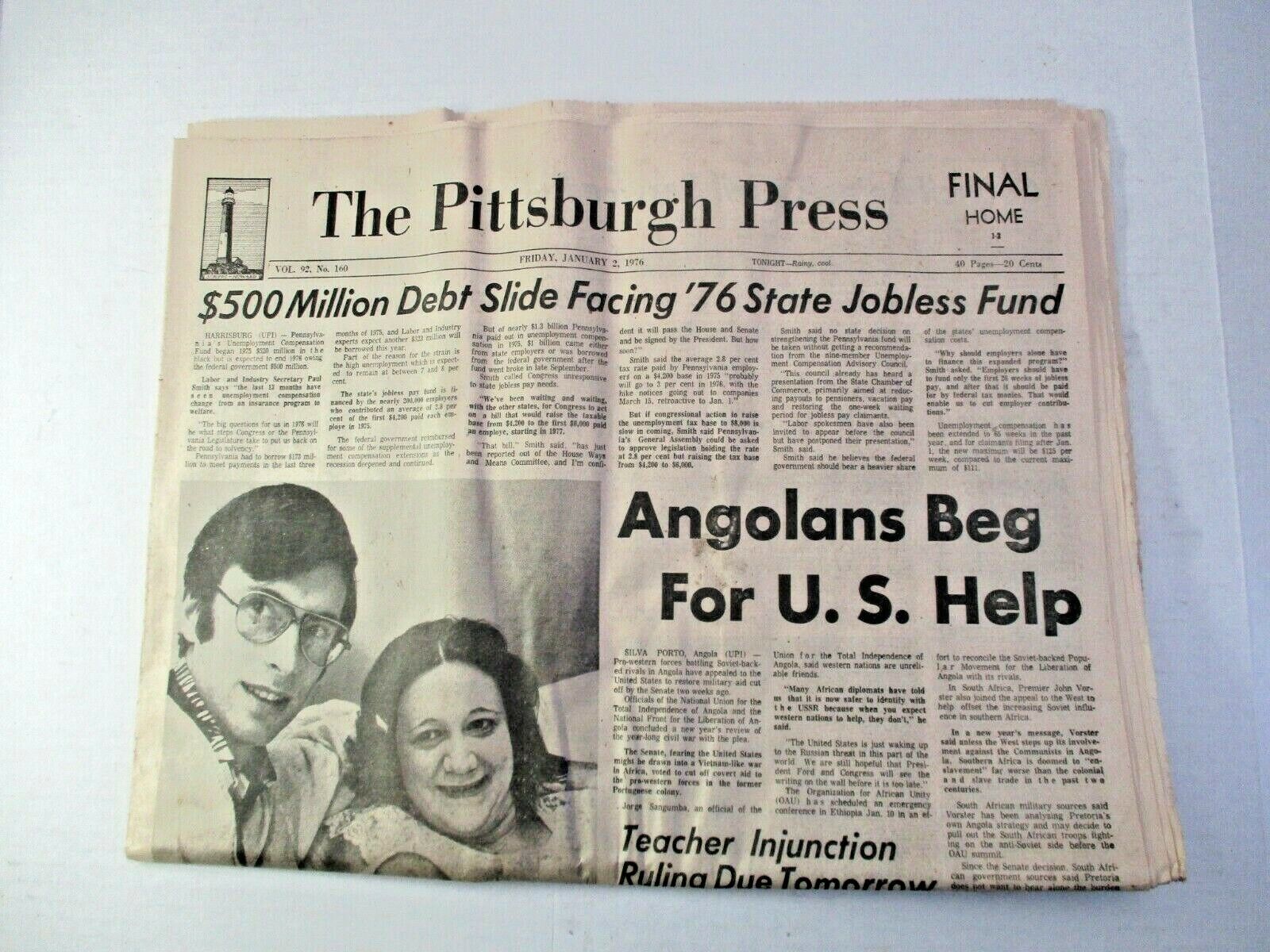 Pittsburgh Press 1-2-1976 Newspaper Lebanese Jet Crash Fiat Kidnap Victim Stalin