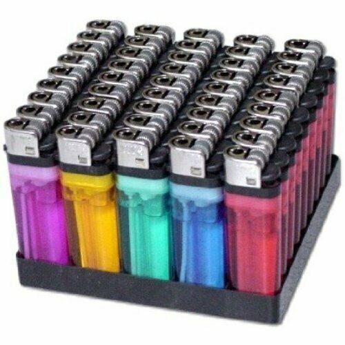 50 Cigarette Disposable Lighters Pack with Display Stand Various Colors