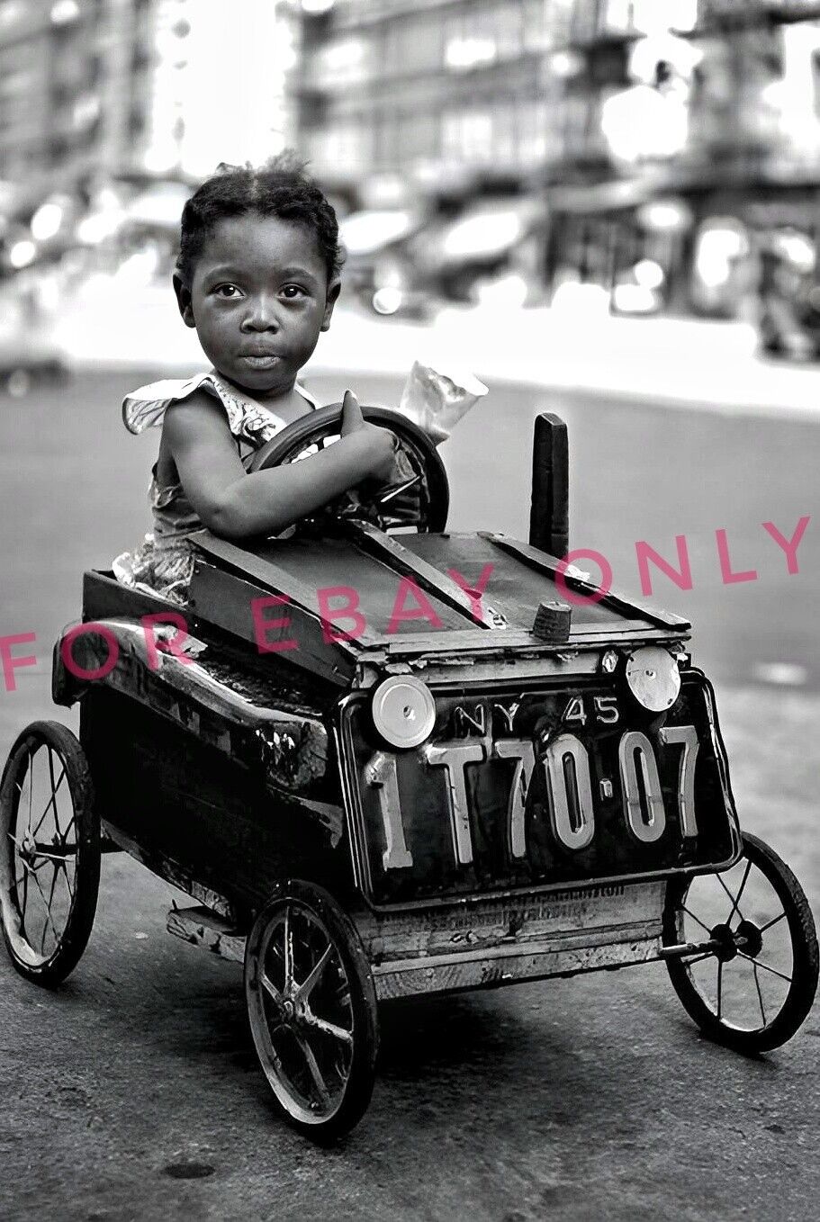 Vintage Old 1940's Photo reprint of African American Black Little Girl Pedal Car
