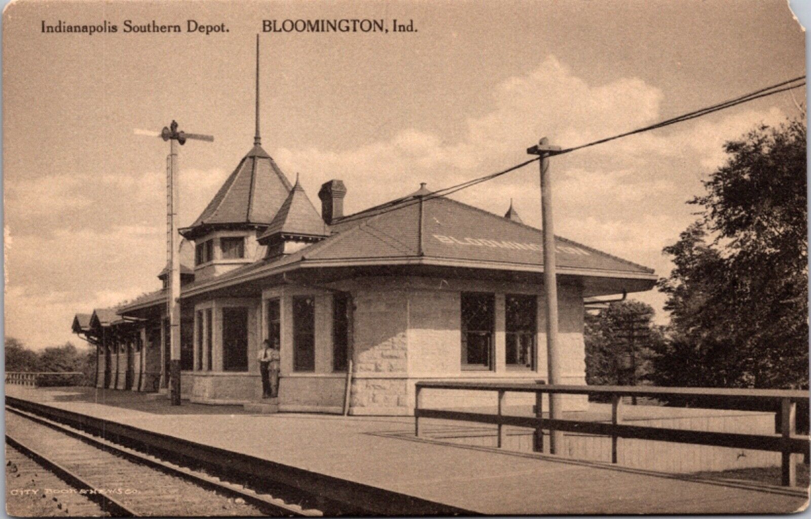 Postcard Indianapolis Southern Railroad Depot in Bloomington, Indiana