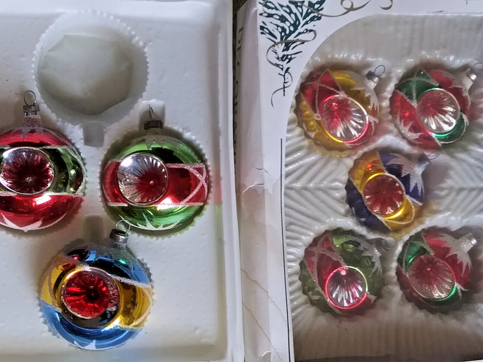 8 Vintage Glass Christmas Ornaments Indented Rauch ****