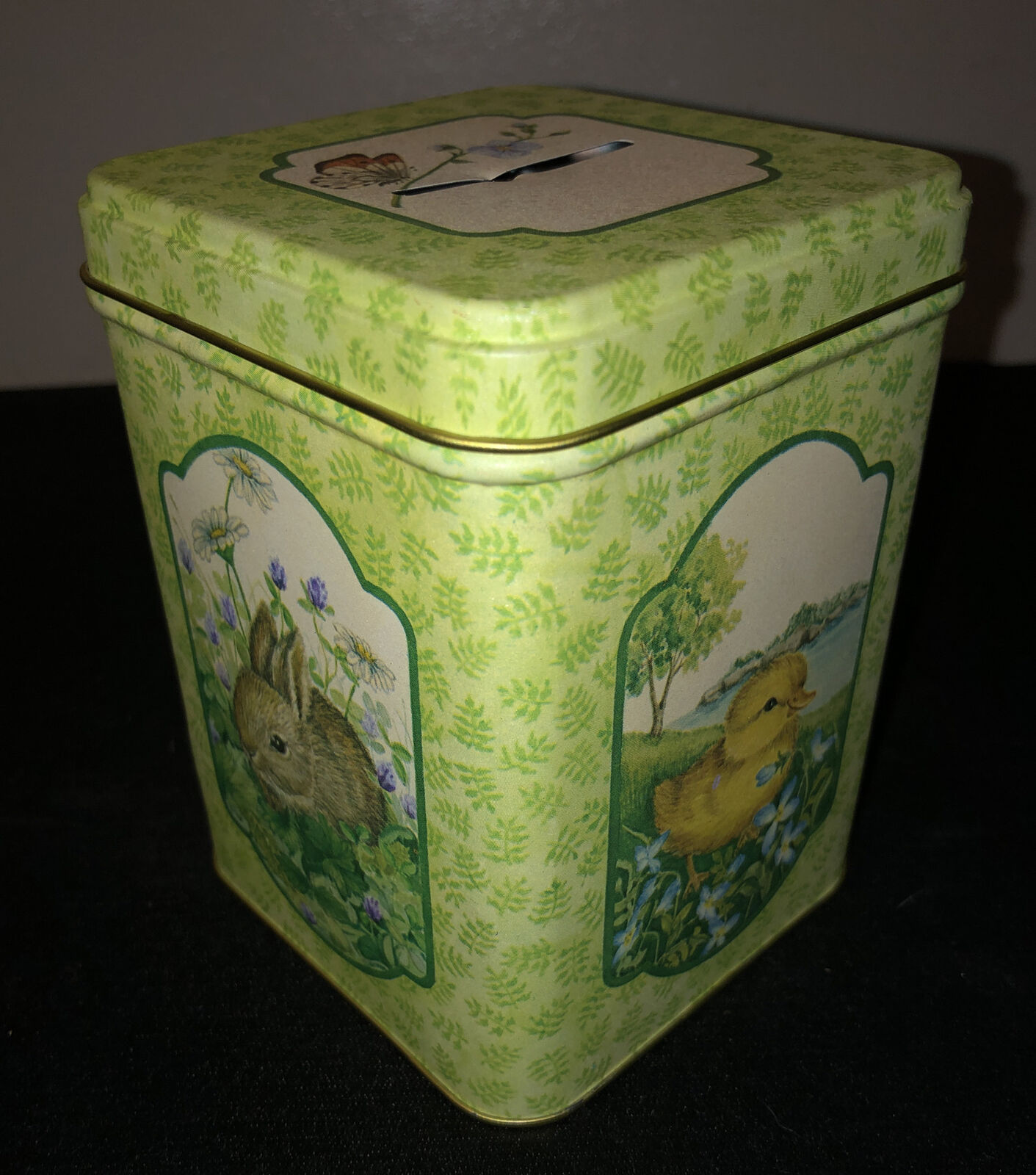Vintage 1980 Bankland Collector Tin Bank Spring Summer Baby Animals Nature