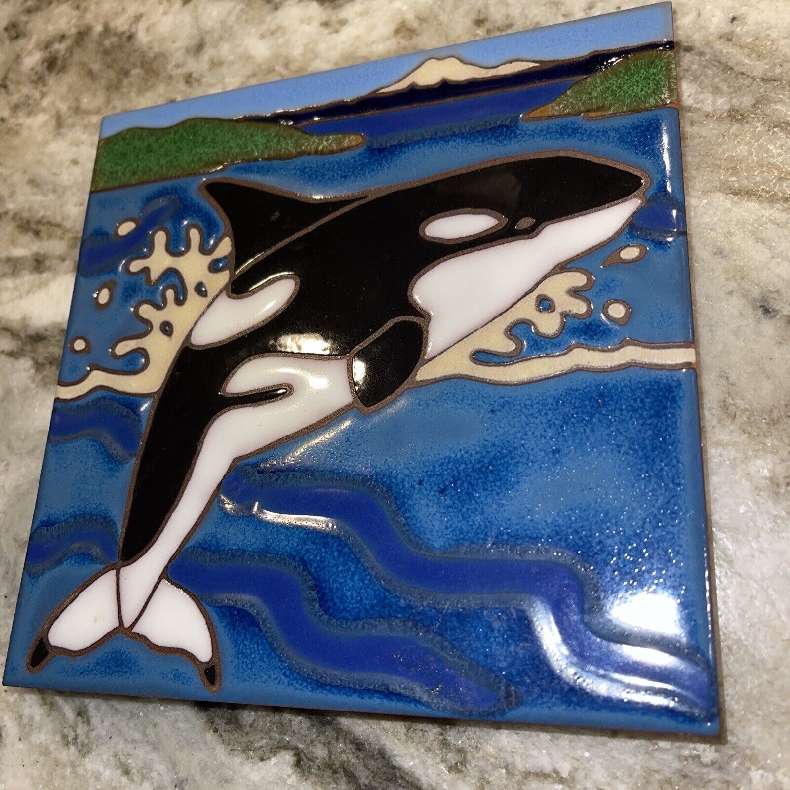 Triton Colorful Painted Tile Whale Vintage 1999 Glazed Trivet Gift Wall Art -CD
