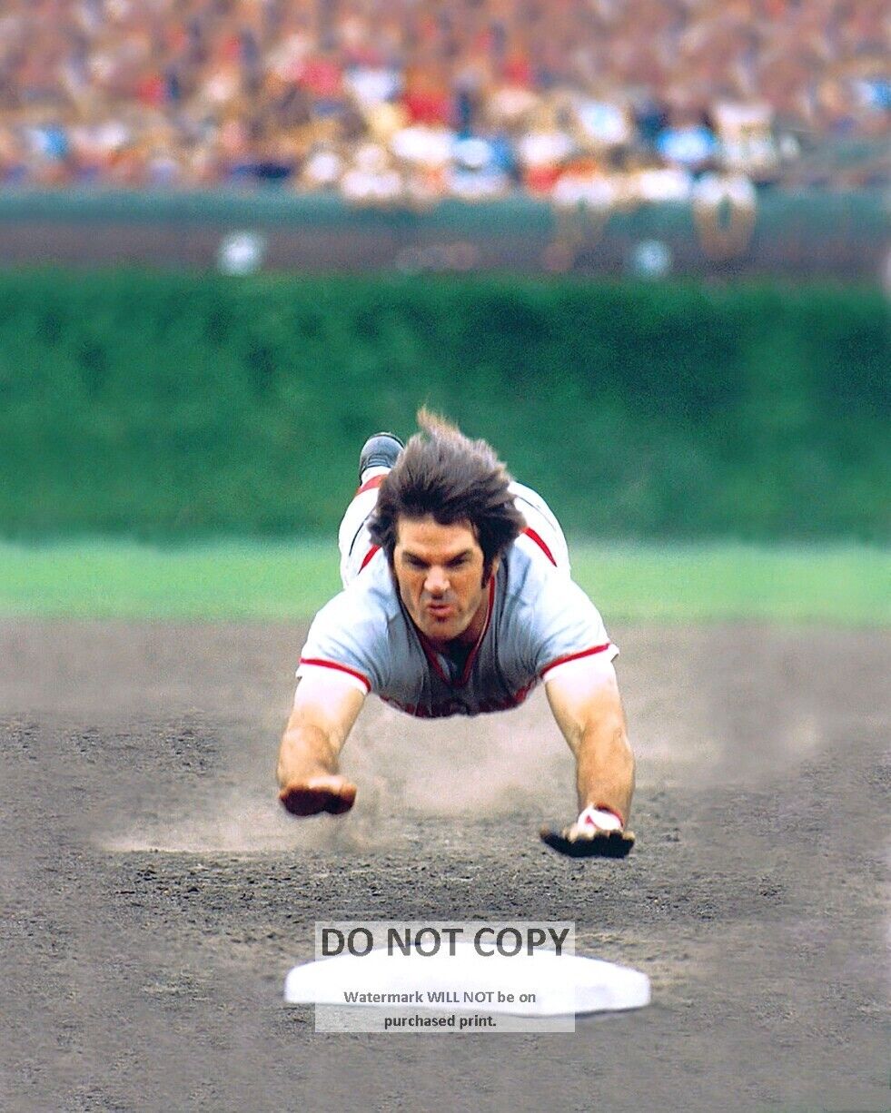 PETE ROSE MAKES A HEAD FIRST SLIDE \