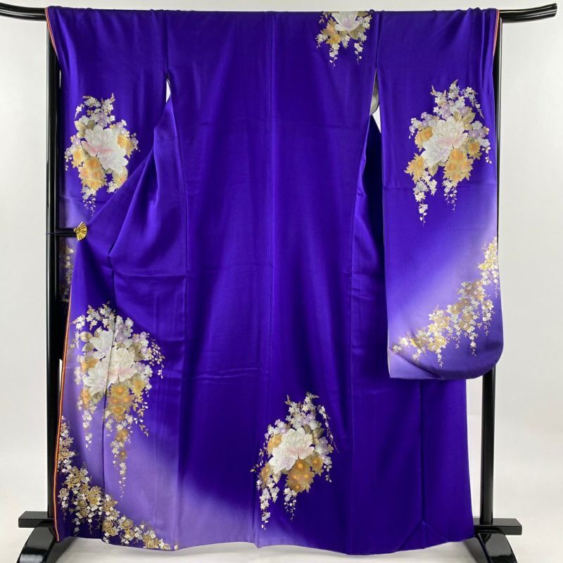 64.8inc Japanese Kimono SILK FURISODE Flowers Cherry blossoms Purple