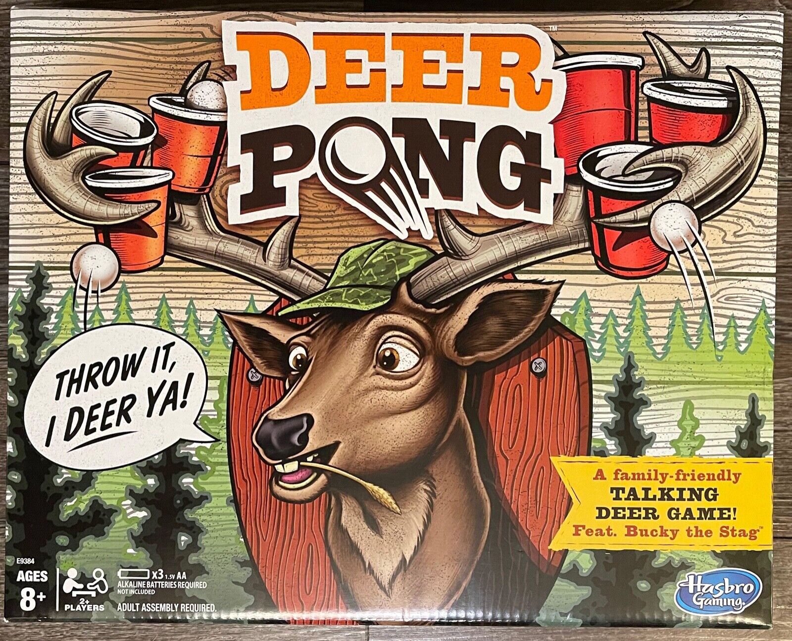 Deer Pong Game Features Talking Deer Head & Music Includes 6 Party Cups 8 Balls