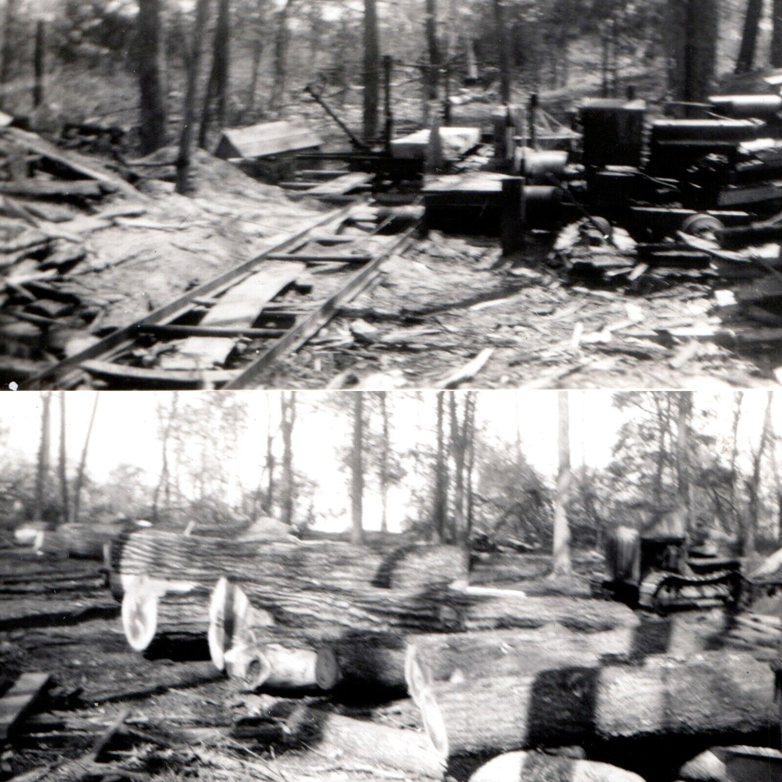 x2 LOT c1940s Logging Occupational Lumber Mill Real Photo Bulldozer Railway C50