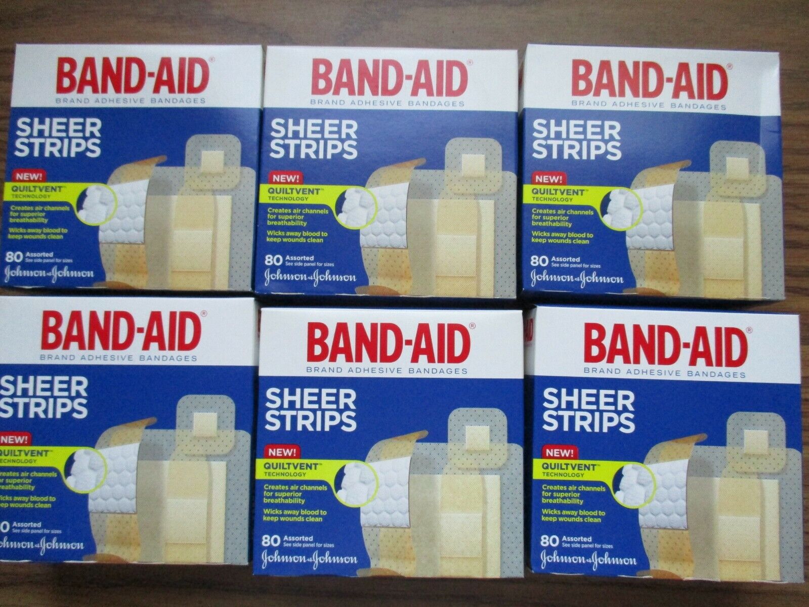 lot of 6 BAND-AID Johnson & Johnson Sheer Strips 80 Assorted Sizes