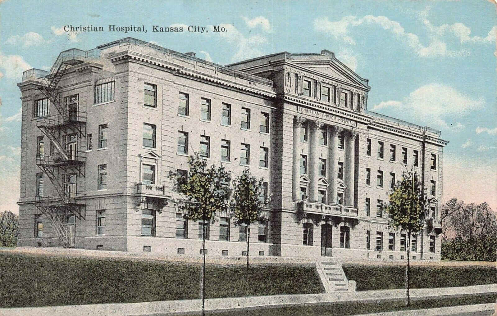 Christian Hospital, Kansas City, Missouri, Early Postcard, Used in 1922