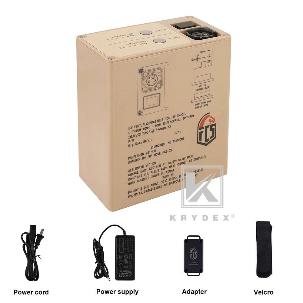 KRYDEX FCS Military BB2590 Rechargeable Li-ion Battery Case Box 2x16V Output Tan
