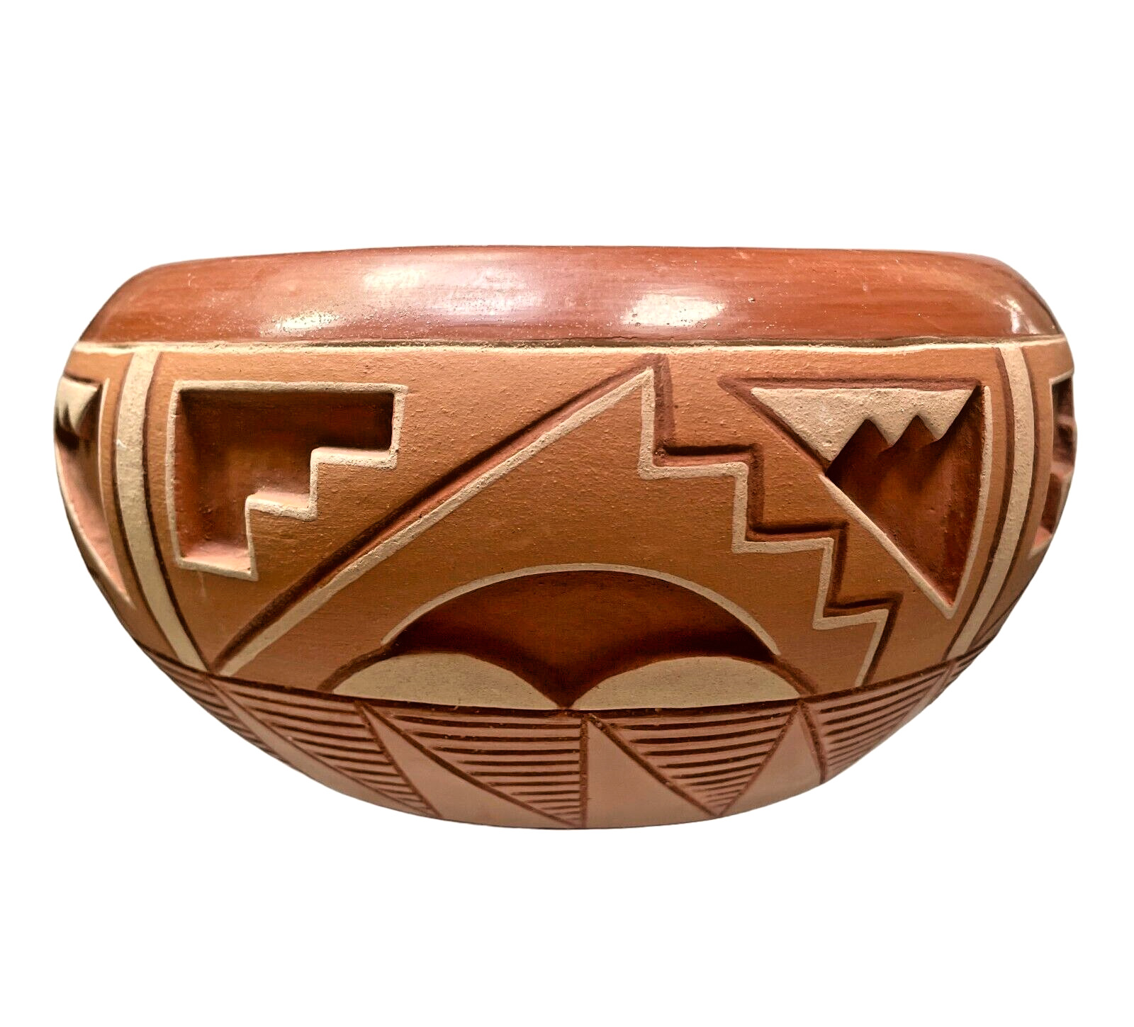 Rosita De Herrera Pottery Bowl Ohkay Owingeh San Juan Pue NM Exceptional Carving