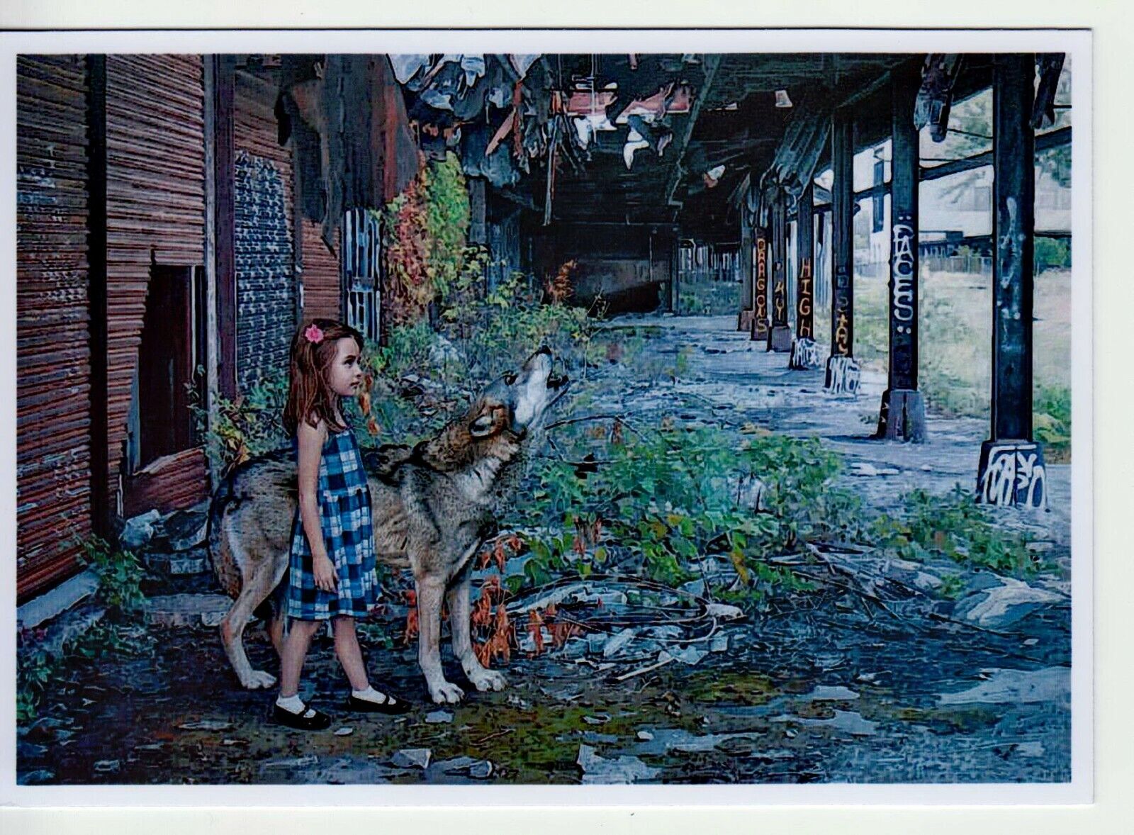 Kevin Peterson LITTLE GIRL with WOLF Graffiti New Unposted Postcard