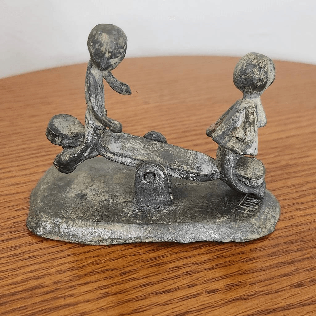Hunter Pewter Children on Seesaw Figurine Vintage Pewter Gift Figure