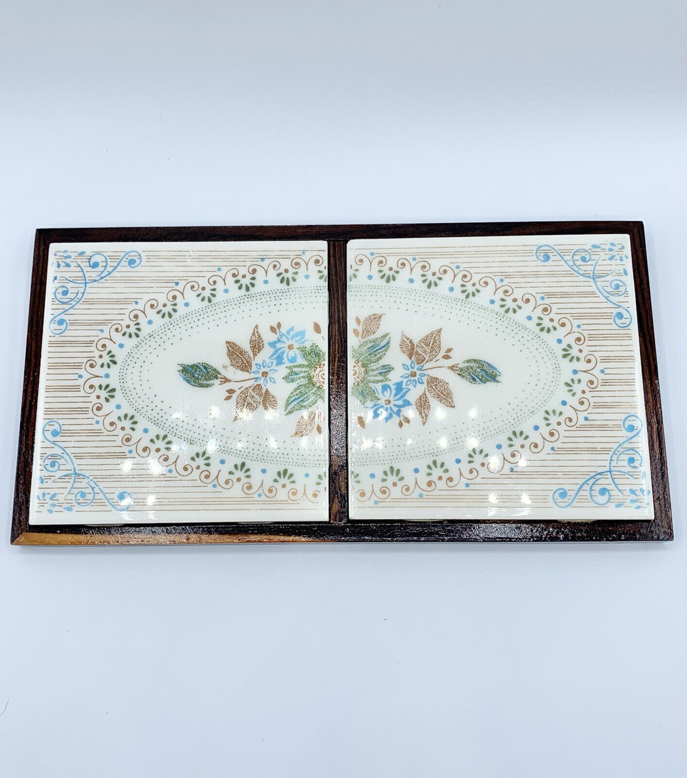 Vintage Wood Double Ceramic Tile Trivet Dal-Tile Mexico Daltile