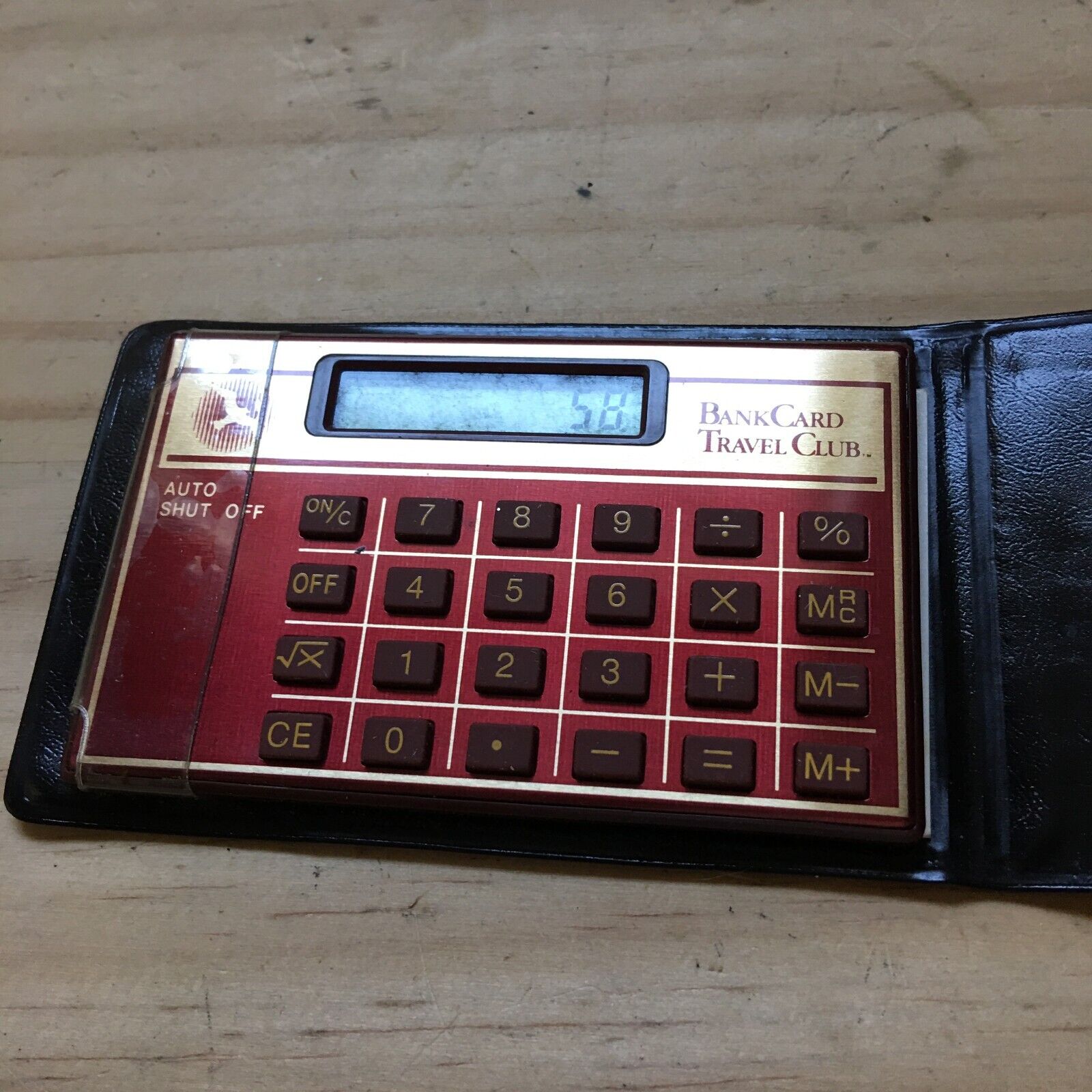 Vintage 1980s BankCard Travel Club Mini Calculator w/ Leather Case & manual