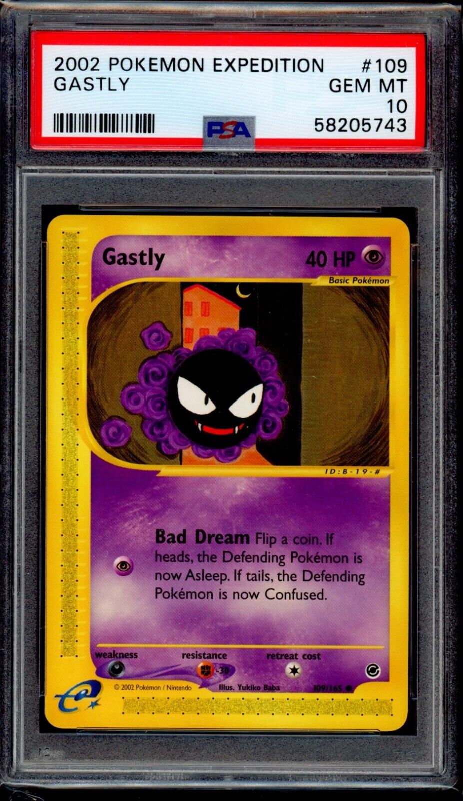 PSA 10 Gastly 2002 Pokemon Card 109/165 Expedition
