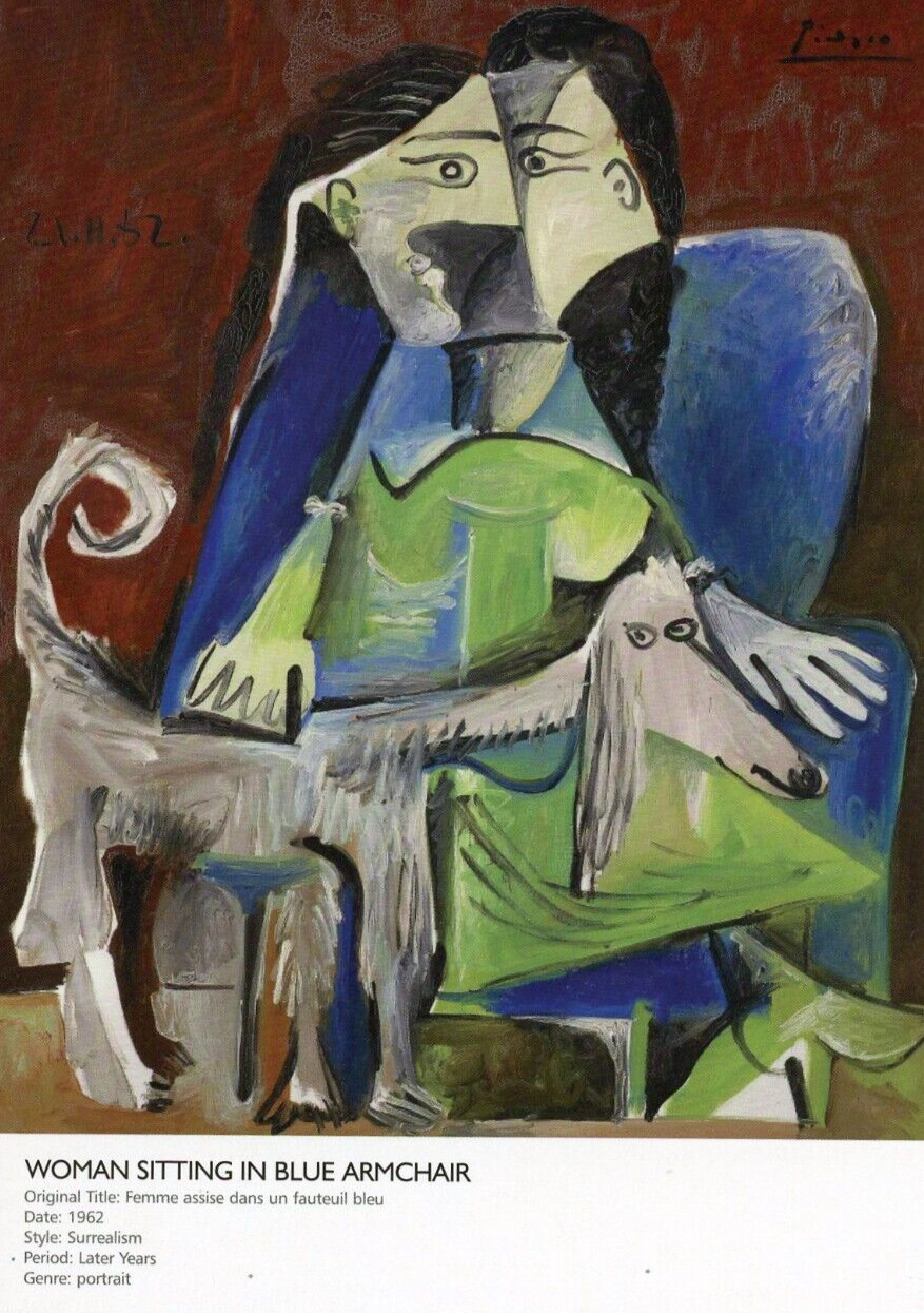 Woman Sitting in Blue Armchair, 1962, Pablo Picasso (1881-1973) --POSTCARD