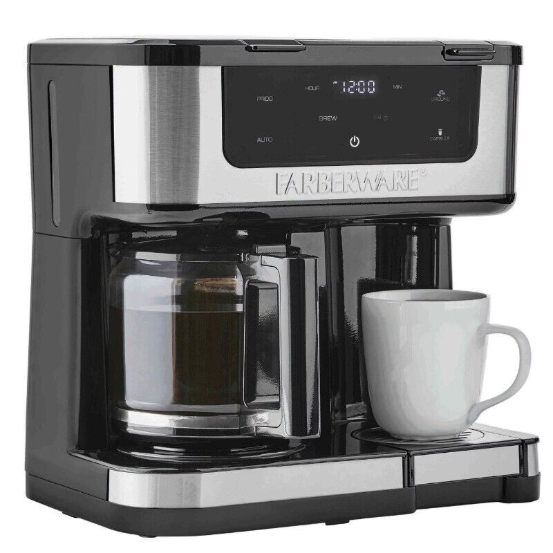 Farberware Side by Side Single Serve or 12 Cup Coffee Maker, Black w/ Stainless
