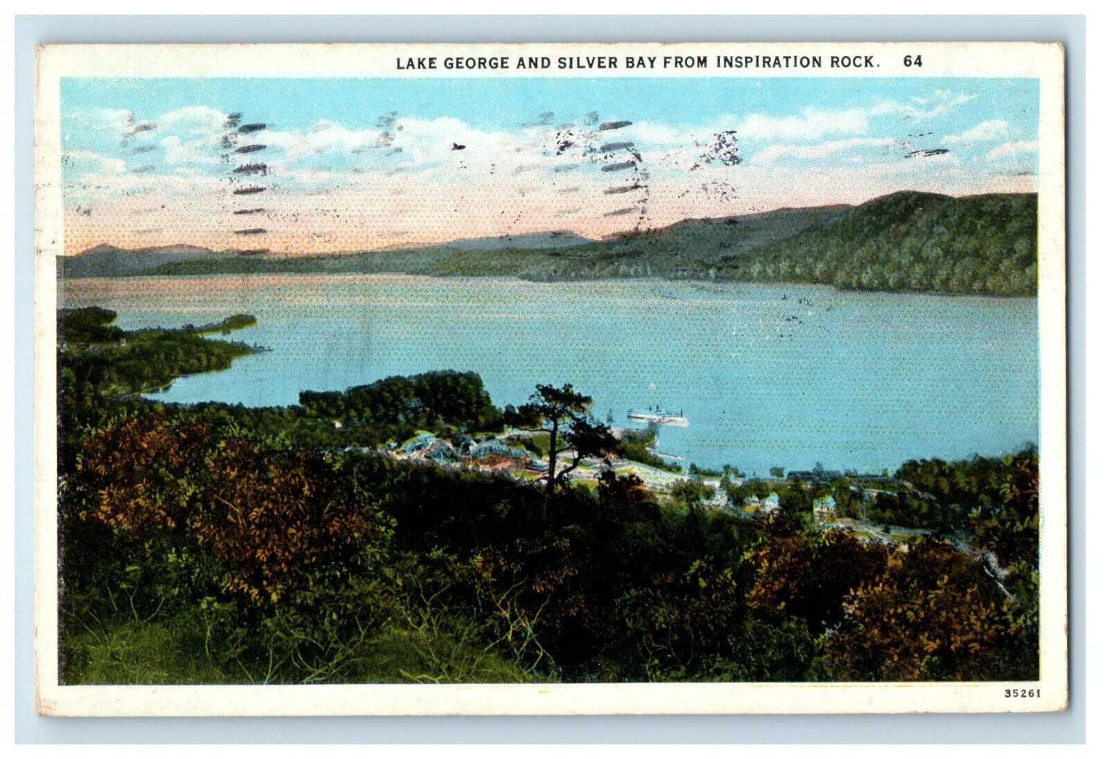 1927 Lake George and Silver Bay from Inspiration Rock Vintage NY Postcard