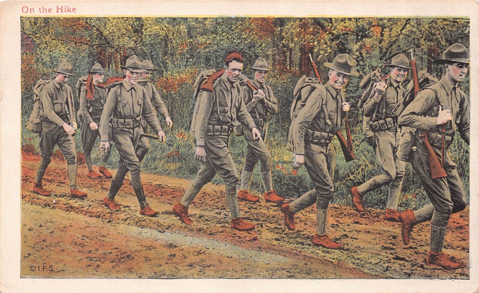 U.S. Army Soldiers, On The Hike, Circa World War I postcard, Unused