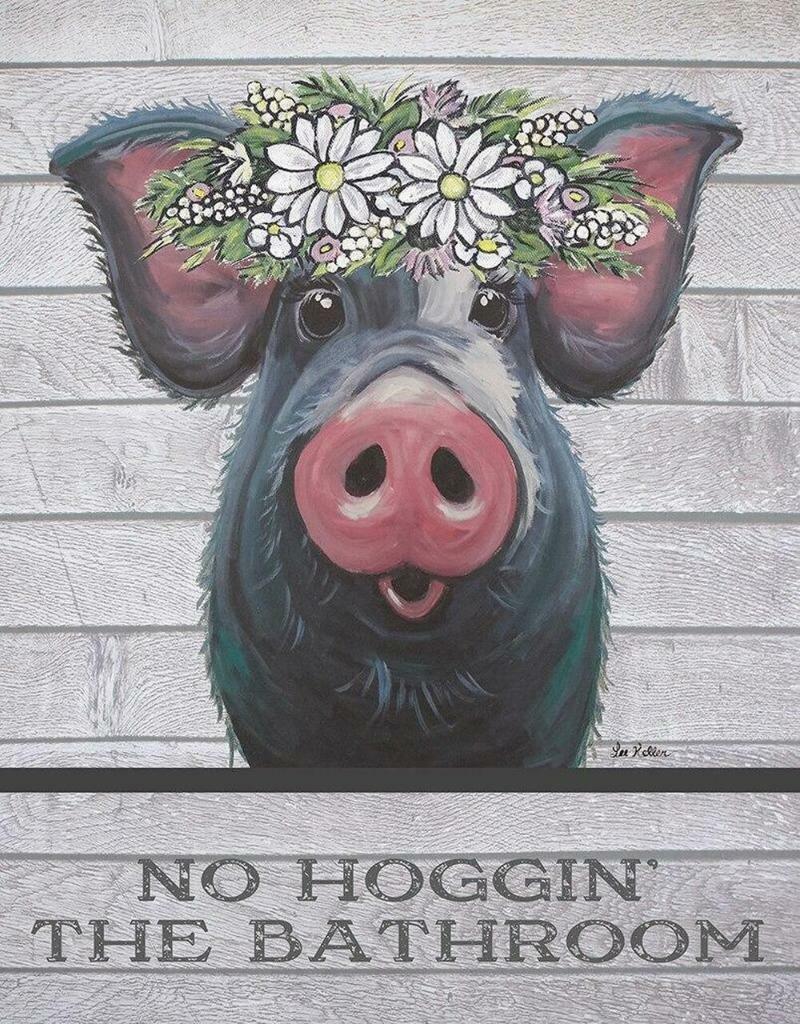 No Hoggin The Bathroom Cute Pig With Flowers Farm Tin Metal Sign Made In The USA