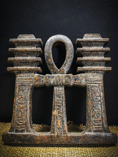 Two Djeds and The Ankh ( key of life ), Ankh key, Egyptian Djed, Handmade decor