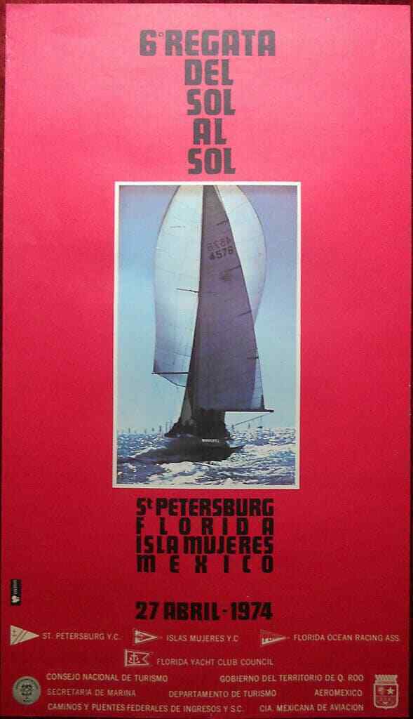 Original Poster Mexico Isla Mujeres 6 Regata Race 1974 Sailboat Sea Sol Sun