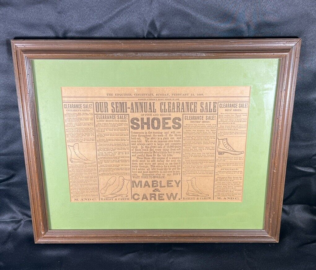 Antique Newspaper Ad Mabley & Carew Shoe Ad The Enquirer Cincinnati, 1888 ￼