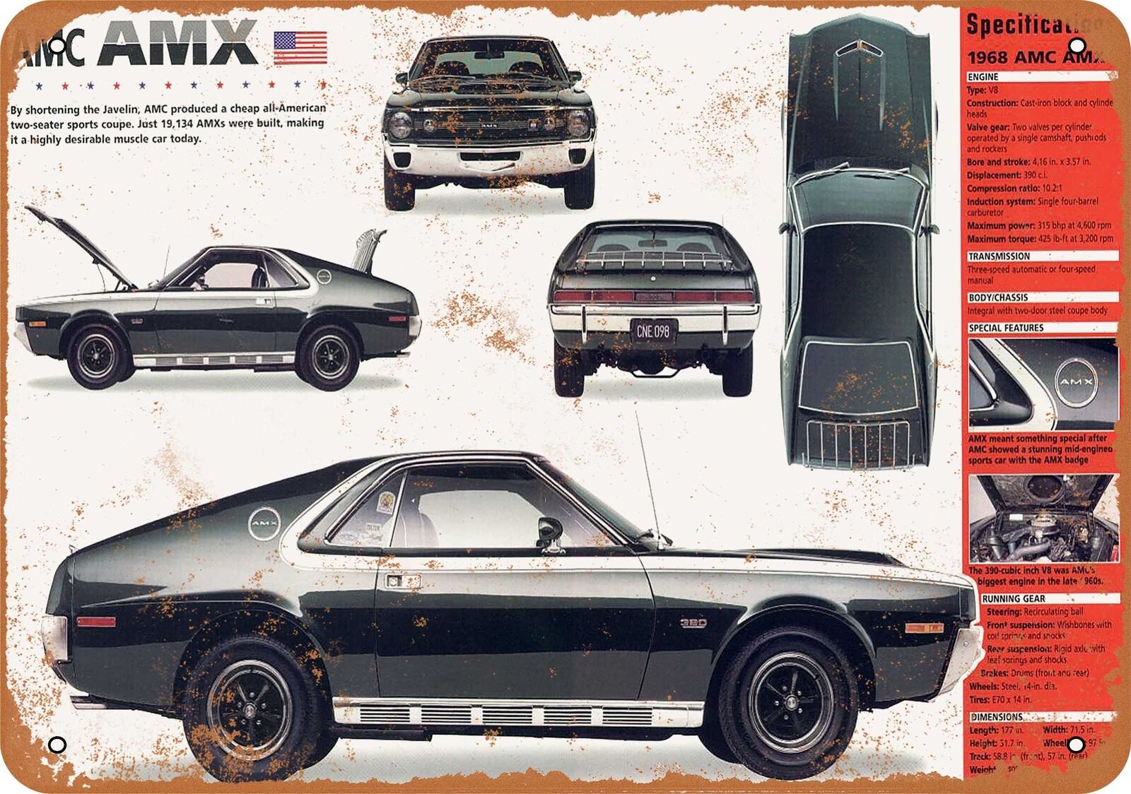 Metal Sign - 1968 AMC AMX - Vintage Look Reproduction